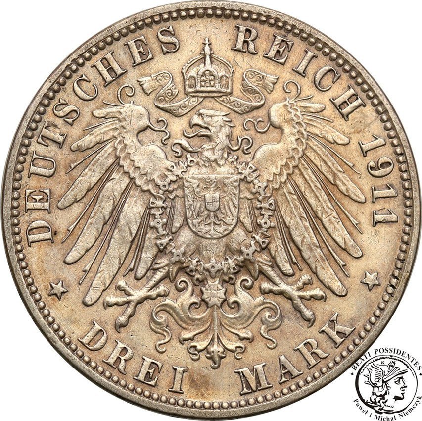 Niemcy, Hamburg. 3 marki 1911 J